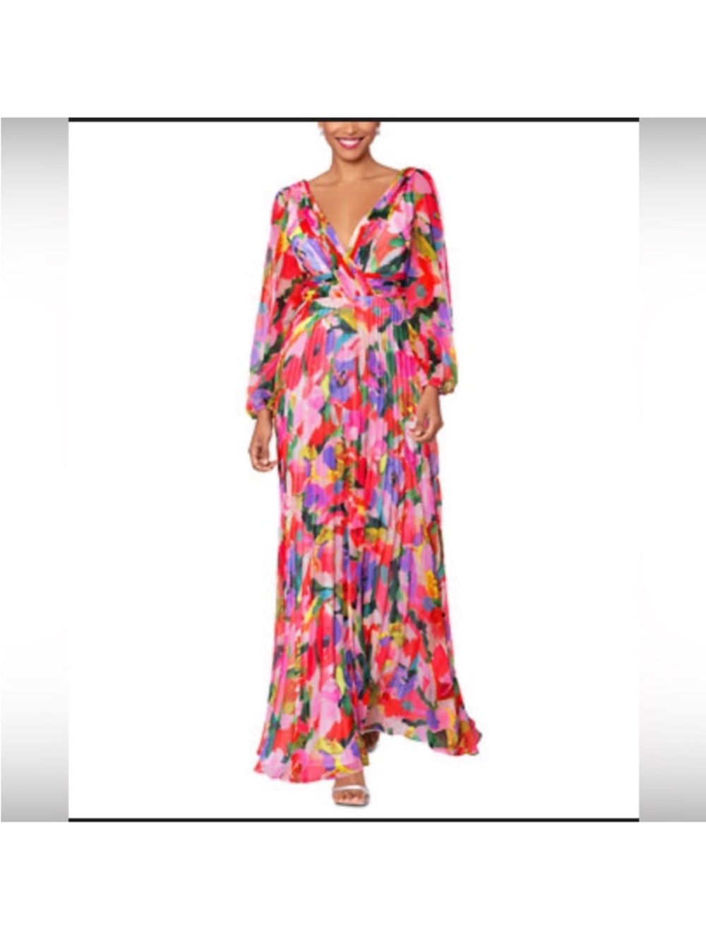 Betsy Adam Pink Floral Pleated Wrap Dress
